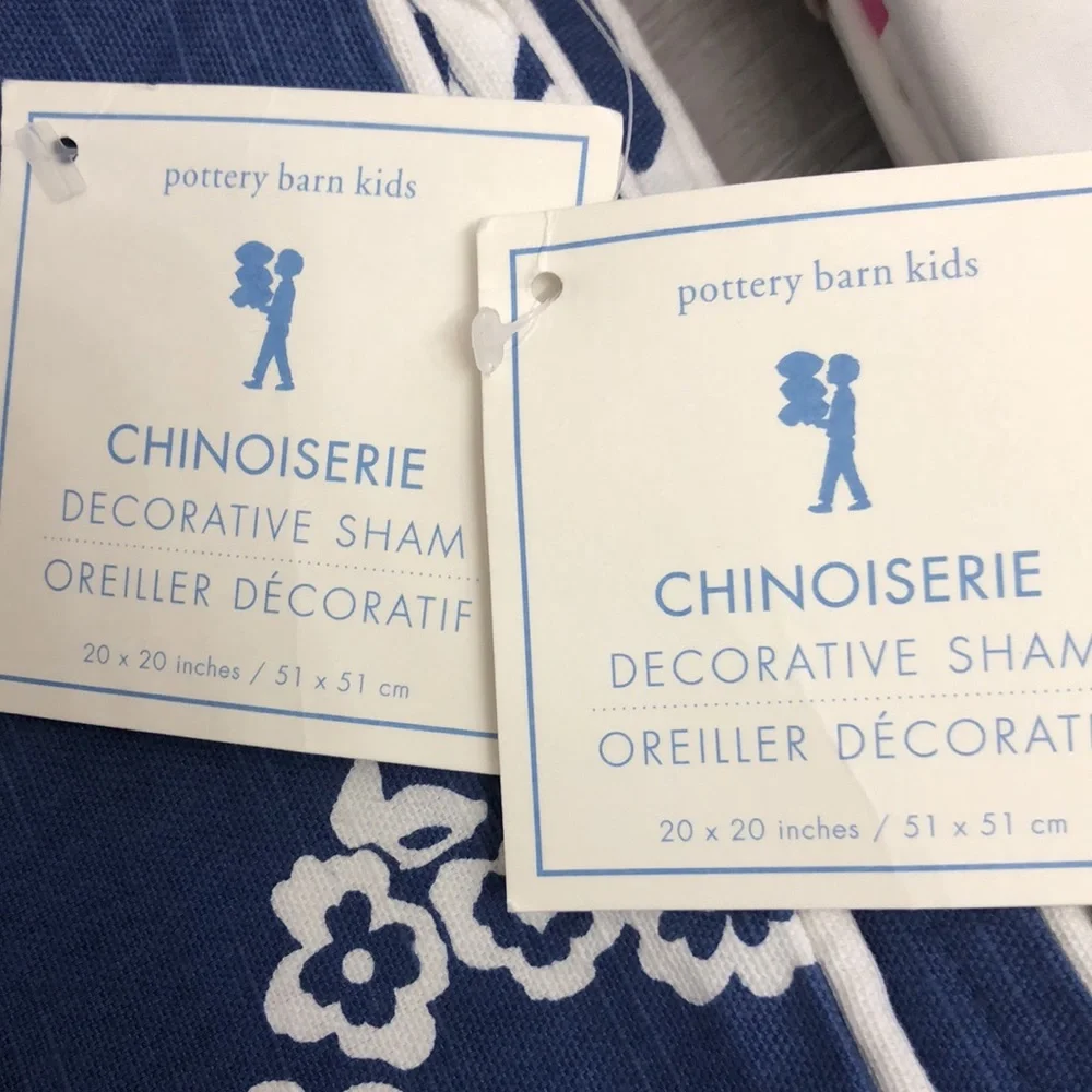 Pottery Barn Kids Hot Pink, Navy & White Printed Bedding Set